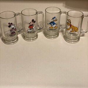 Set of 4 Original 1970's Vintage Walt Disney World Character Clear Glass Mugs